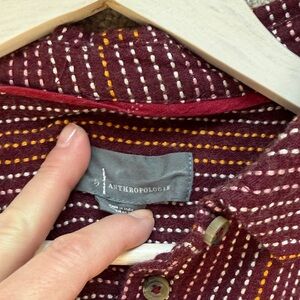 Anthropologie Maroon Shirt with Dotted Stripes